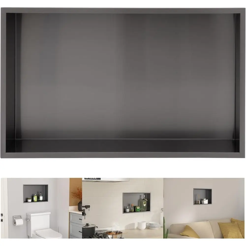 20 x 12 Shower Recessed Shelf, No Tile Required, Black Bathroom Storage Insert