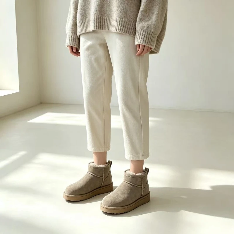 2026 Fashionable Winter Classic Warm Fur Integrated Snow Boots For Couples, Winter Rain Boots, Short Sleeved Cotton Shoes