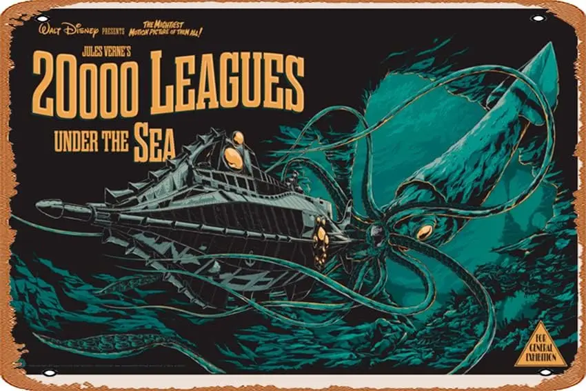 Movie Poster Retro Tin Sign 20000 Leagues Under the Sea Movie Poster Art Classic Film Television Posters Man Cave Gift Wall Art