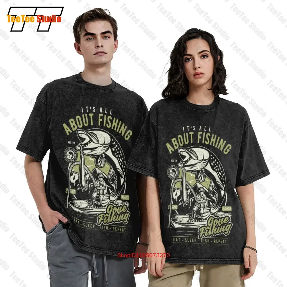 Gone Fishing Addict Gilden Bass Trout Fly Pike Vintage Oversized T-Shirt 87Q4