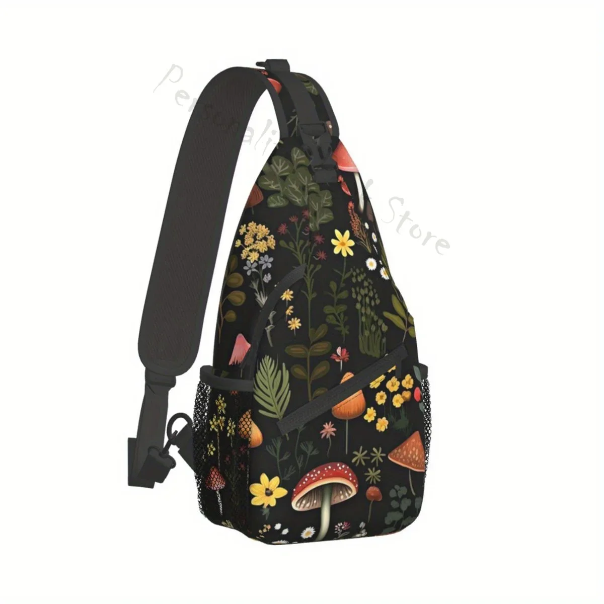 Mushroom Sling Backpack Mushroom Crossbody Bag Travel Hiking Shoulder Chest Bag Daypack Zipper Head/Hidden