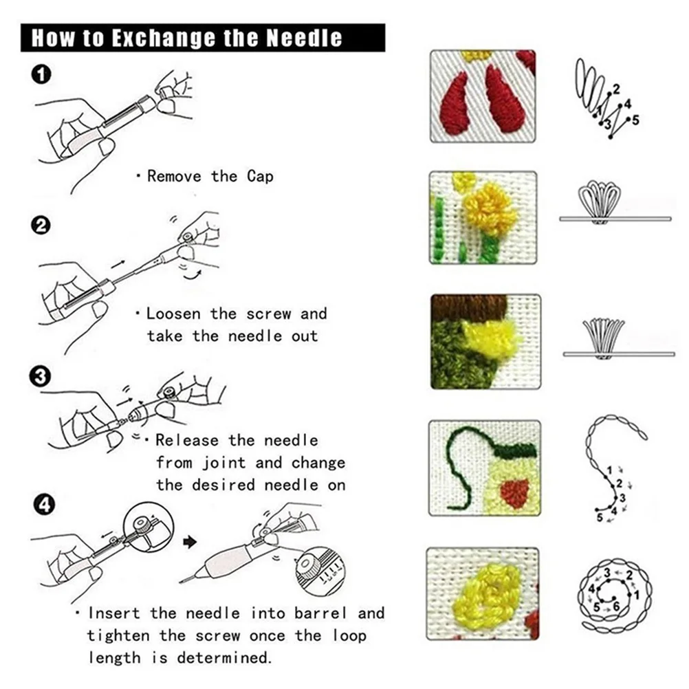 

136 pcs Punch Needle Embroidery Kit 3 Size Needles Adjustable Length For Beginners Kids Diy Craft Tool Embroidery Pen Set