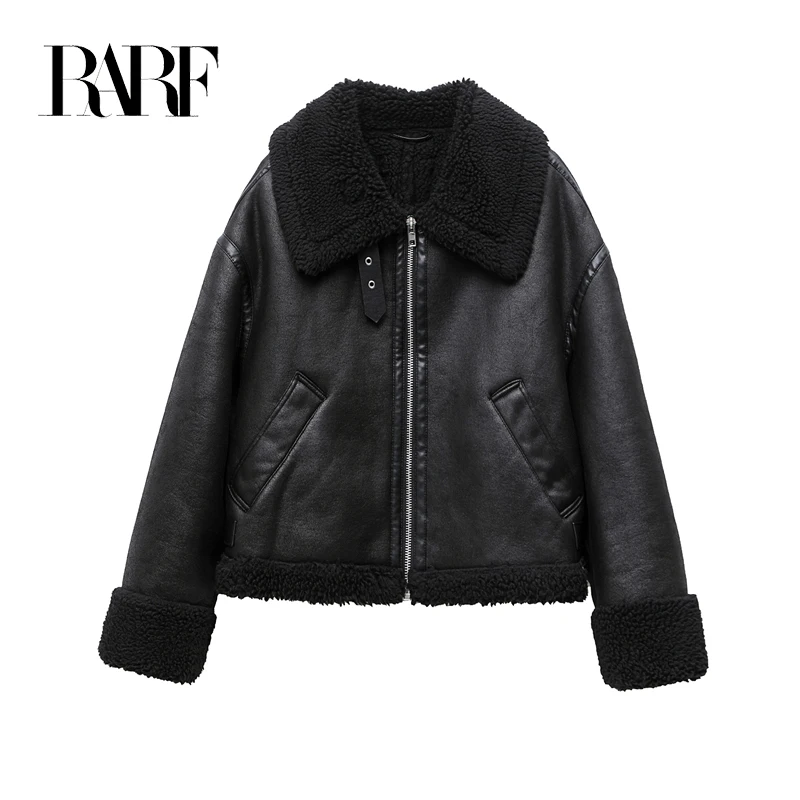 RARF 2024 women\'s new autumn fur one black double-sided motorcycle jacket jacket thickened women\'s thermal top