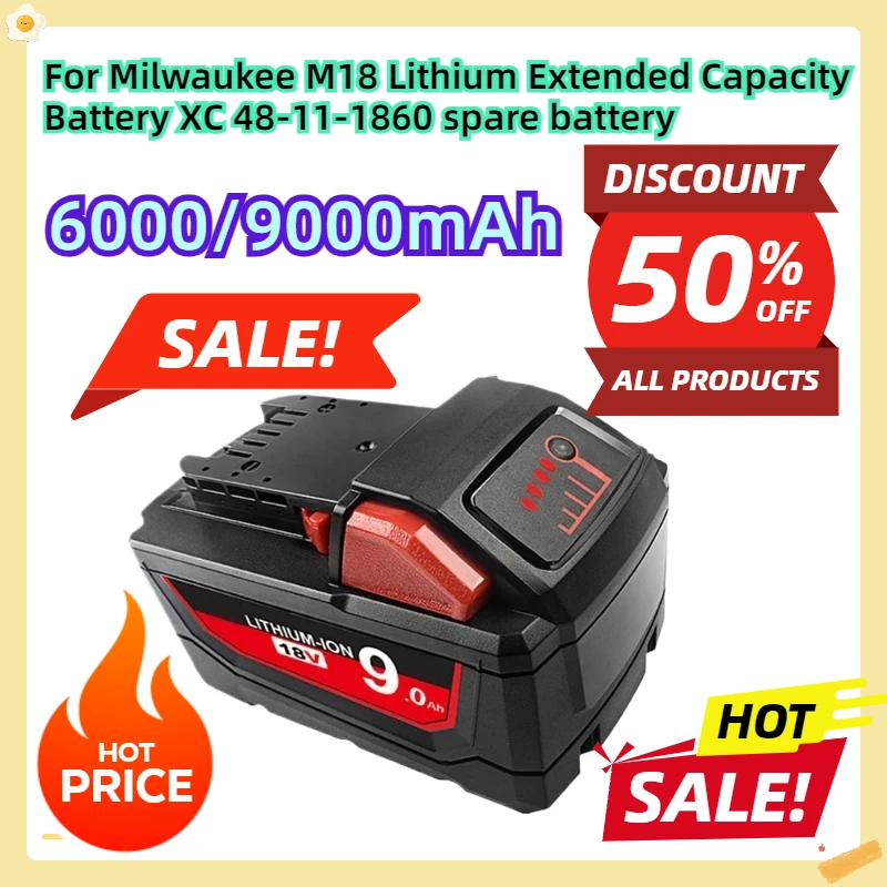 For Milwaukee M18 Lithium 9.0,6.0 AH Extended Capacity Battery XC 48-11-1860 spare battery