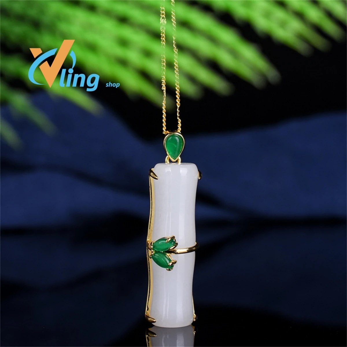 

Xinjiang Baijinsi Jade Festival High Rise Pendant Women's Inlaid BambooGift Leather RopeJewelry Exquisite FashionCharm Retro