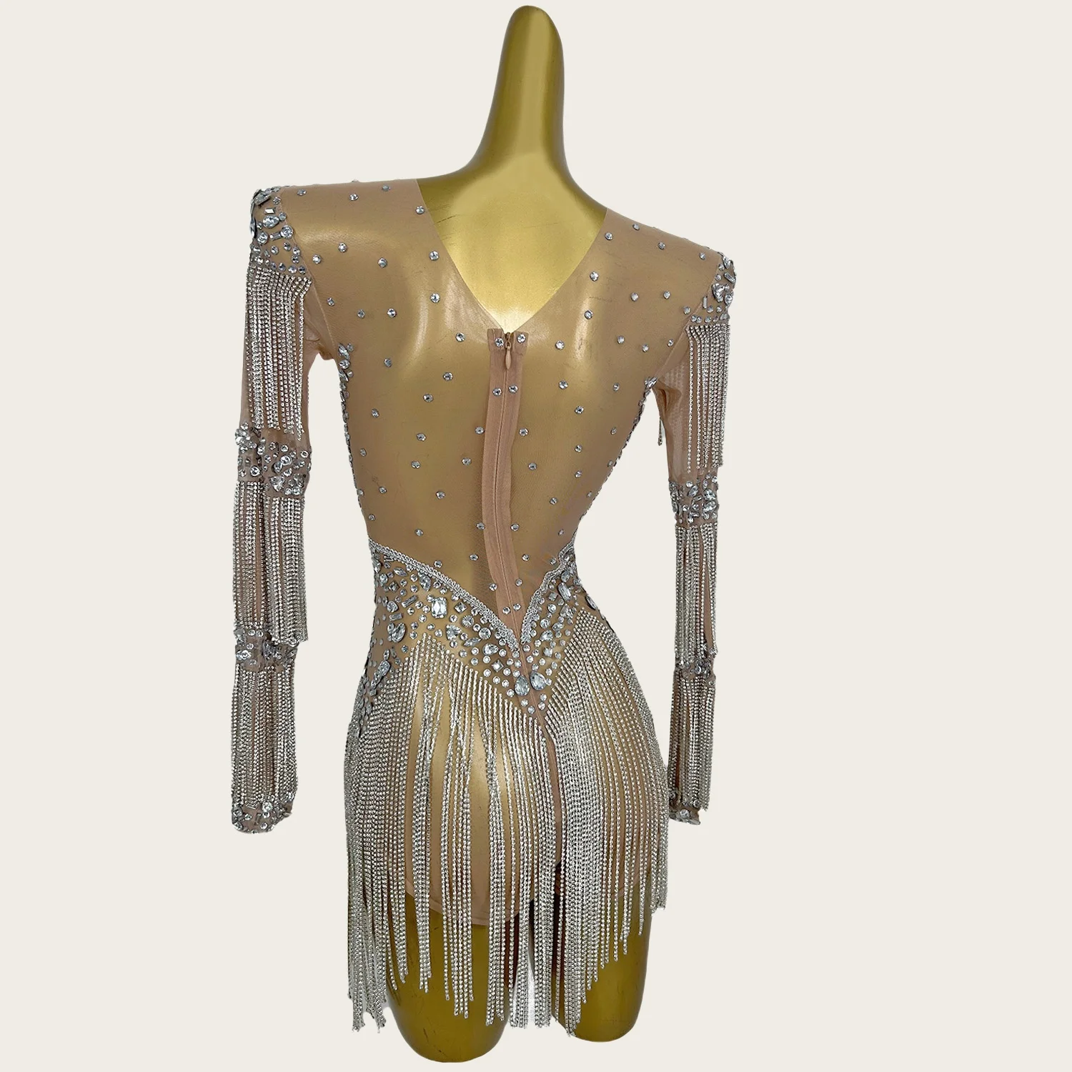 Yixing Sparkly Crystals Tassel Bodysuit Sexy Women Festival Celebrate Showgirl Catsuit Dance Stage Show Wear Night Party Outfit