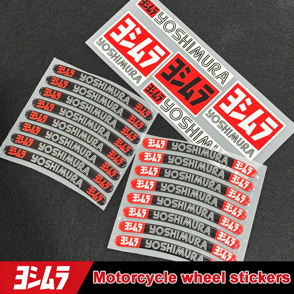 Image of Motorrad-Felgenaufkleber, 8 Stück, gebogen, wasserdicht, 3D-Domaufkleber, universell für Yoshimura Motorrad-Radnabendekoration