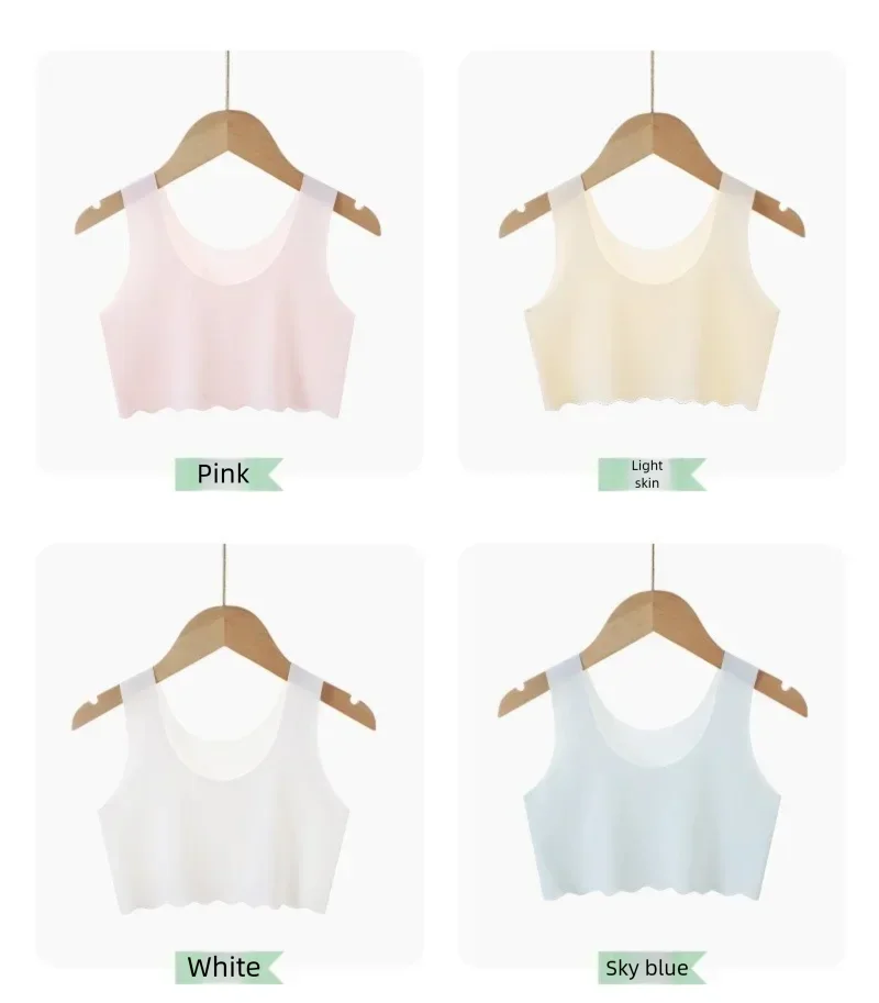 Teen Girls Ice Silk Seamless Tube Tops Summer Thin Short Crop Tops Anti Rolling Edge Young Girls Casual Underwear