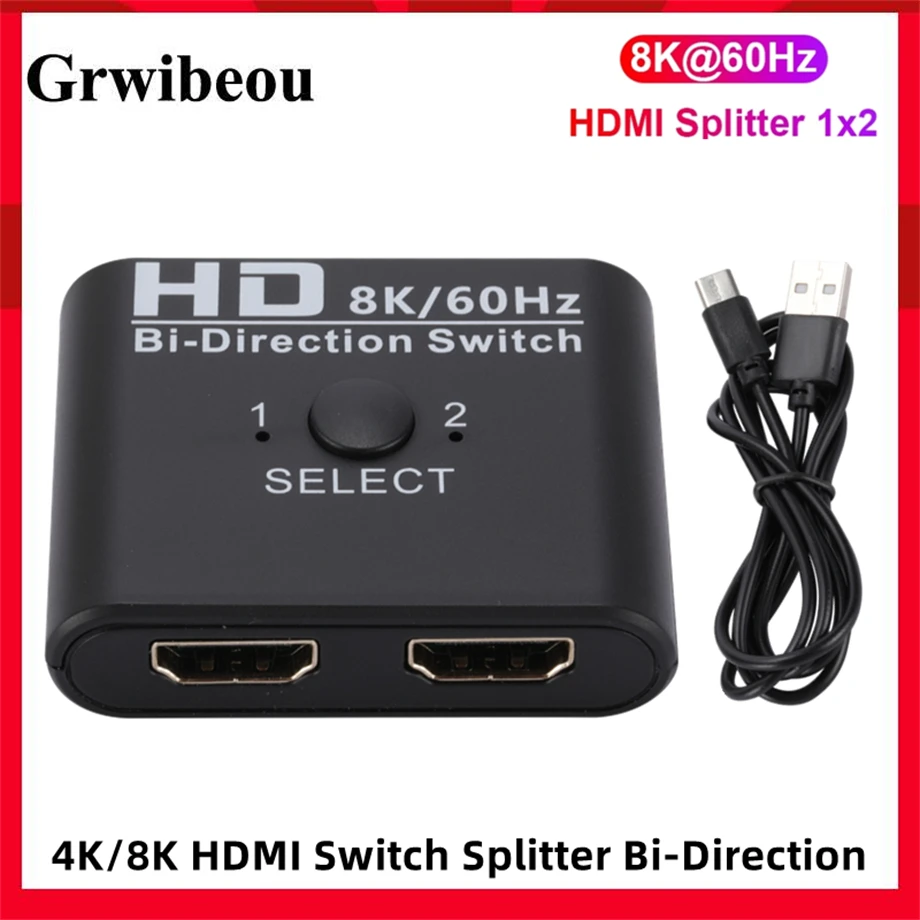 

8K 60Hz HDMI-Compatible Switch Splitter Bi-Direction 1x2/2x1 HDMI-compatible Switcher 2 in1 Out for PS3 TV Box Switcher Adapter