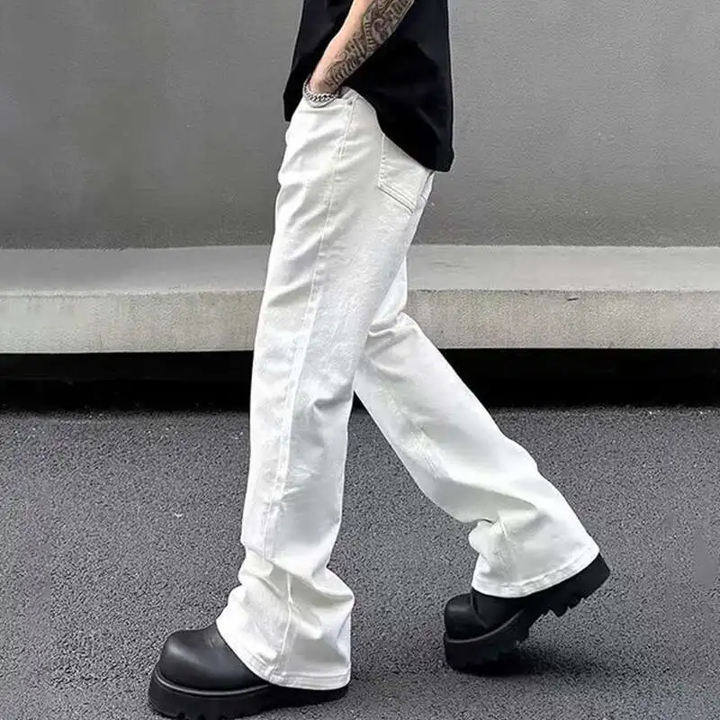 Men's Jeans New American Micro Flared Denim Pants Slim Fit Solid Color High Street Stylish Male Casual Trousers