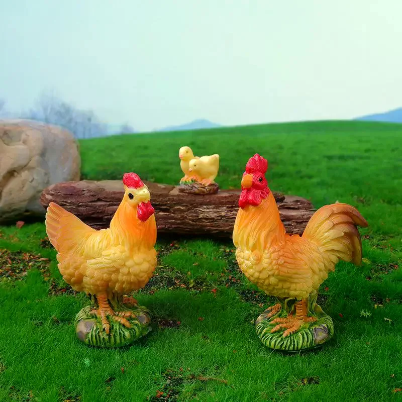 [MA]Mini Farm Animal Ornaments, 3 PCS Rooster Hen Chick Figurines, Fairy Garden Miniatures For DIY Landscaping & Home Decor[MA]