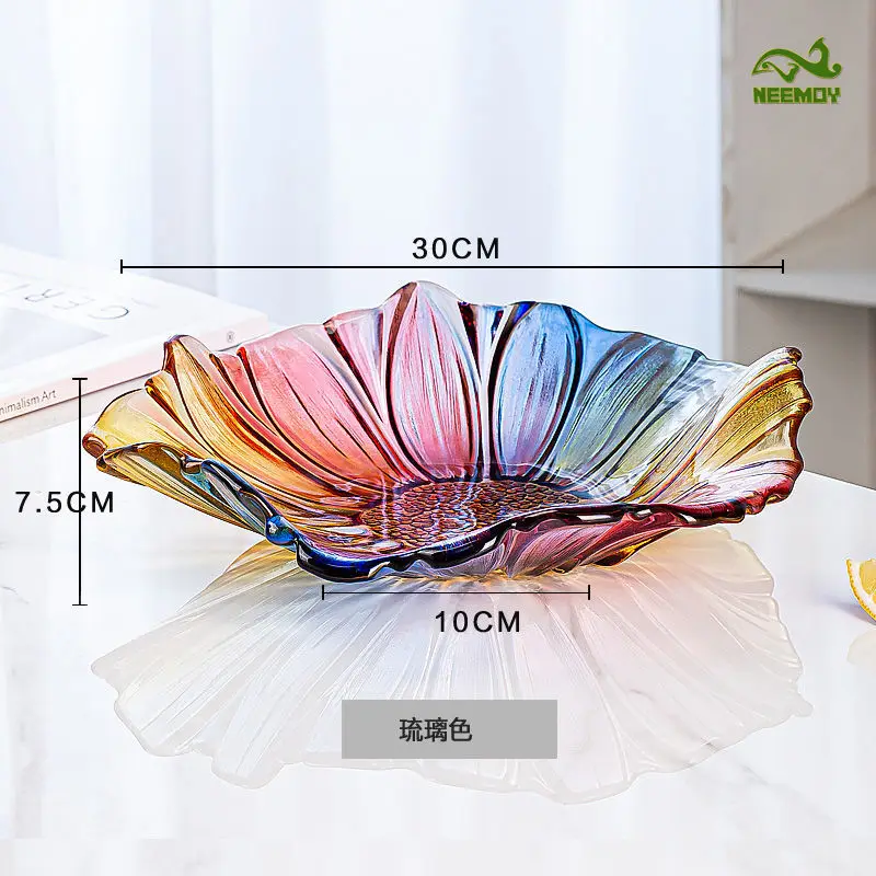 Sunshine Glass Fruit Tray Sunflower Shaped Creative Large Fruit Tray, Crystal Glass Fruit Basket, Pure and Simple Style Ornament