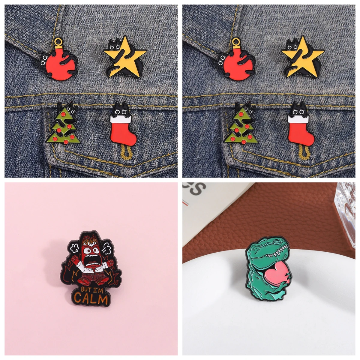 Pines Creative Christmas Black Cat Brooch Christmas Tree Star Socks Pin Wearing Decoration Badge Enamel Pin Badges on Backpack