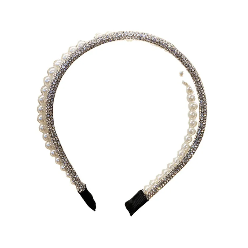 Fashion Luxury Shining Rhinestone Simulated-pearl Hairband Party Double Layer Headband Women Vintage Elegant Hair Hoop Headwrap