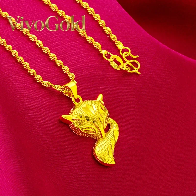 

VivoGoldFox Pendant Necklace for Women, 24K Gold, AU999 | 3D gold fox with zircon eyes, detailed fluffy tail, lively for daily w