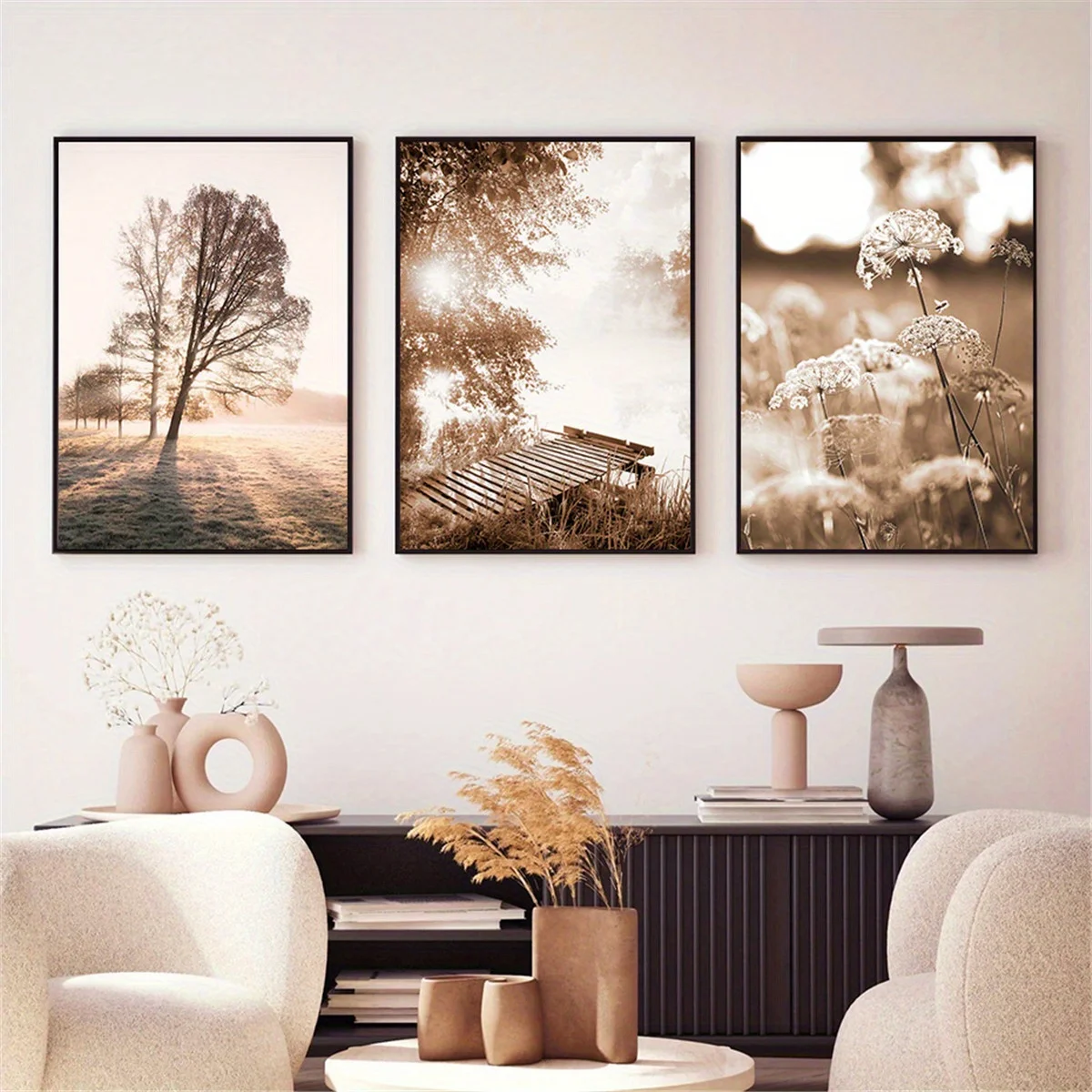 

3pcs/set Modern Landscape Natural Lake Bridge Flower Canvas Poster Frameless Wall Decor Painting for Living Room Bedroom