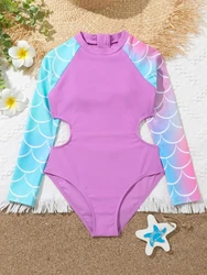 Costume da bagno intero per ragazze con Top in rete a maniche lunghe tagliato 7-12 anni costumi da bagno per bambini 2024 costumi da bagno per adolescenti per bambini