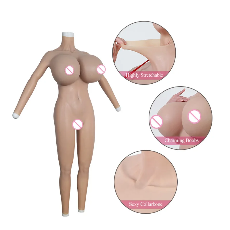 Roanyer Silicone X Cup Whole Bodysuit Crossdresser Costumes Drag Queen Transgender Man’s Chest Artificial Tits Fake Boobs Body