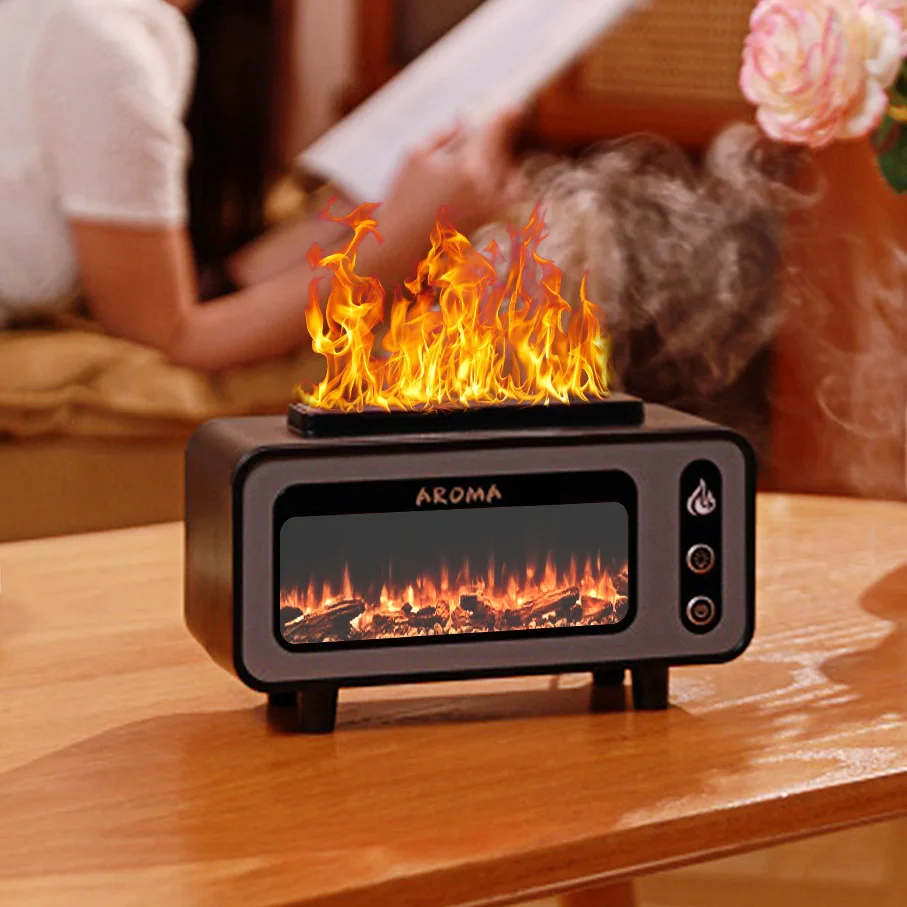 Fireplace Diffuser 7 Colors LED Ultrasonic Aroma Essential Oil 3D Simulated RGB Fire Flame Air Humidifier for Home Office Use