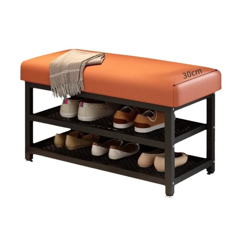 

Entry door porch shoe cabinet light luxury ultra-narrow bench large capacity soft bag metal