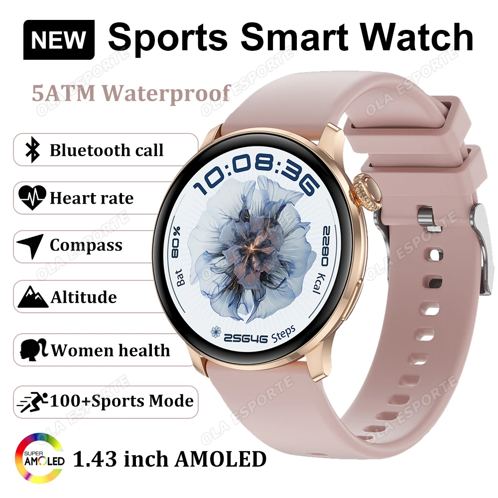

Women Smart Watch IP68 Waterproof 1.43 inch AMOLED Screen Bluetooth Call Smartwatch Heart Rate Sleep Monitoring 100+Sports Modes