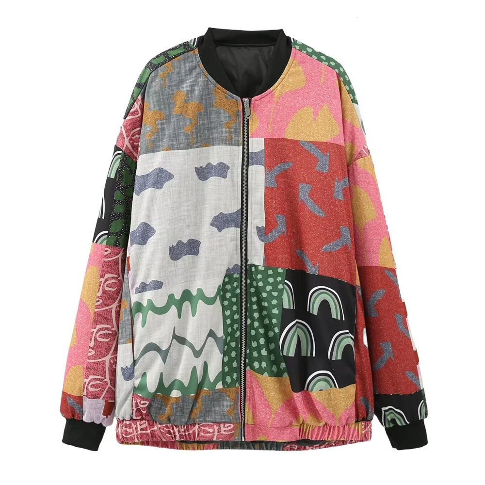 Taop&Za 2024 Summer New Product Women's Fashion and Casual Versatile Retro Contrast Printed Jacket Casual Coat