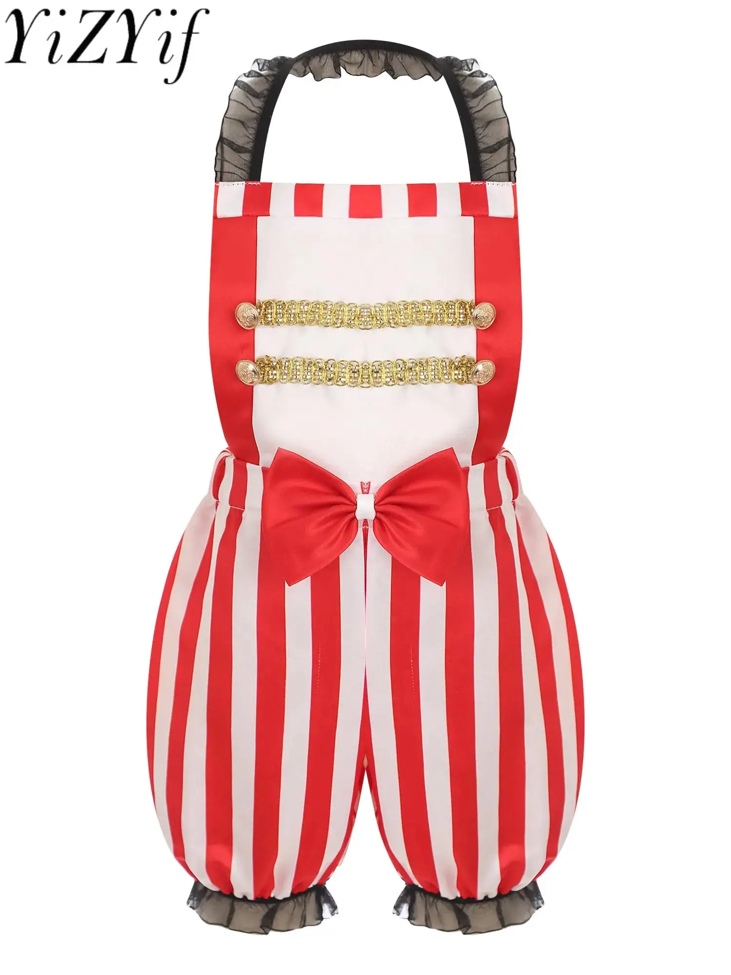 

Toddler Babys Girls Halloween Circus Ringmaster Costume Carnival Magician Cosplay Clothes Sleeveless Backless Stripes Romper
