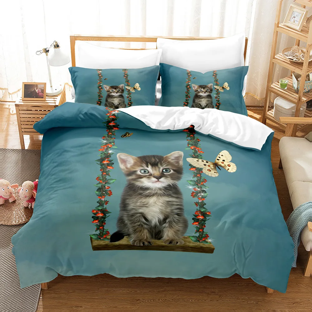 

Orange Cat Bedding Set 3D Printed Lovely Soft Brushed Polyester King Queen Twin Size Duvet Cover Set Gift for Kids Boys Girls