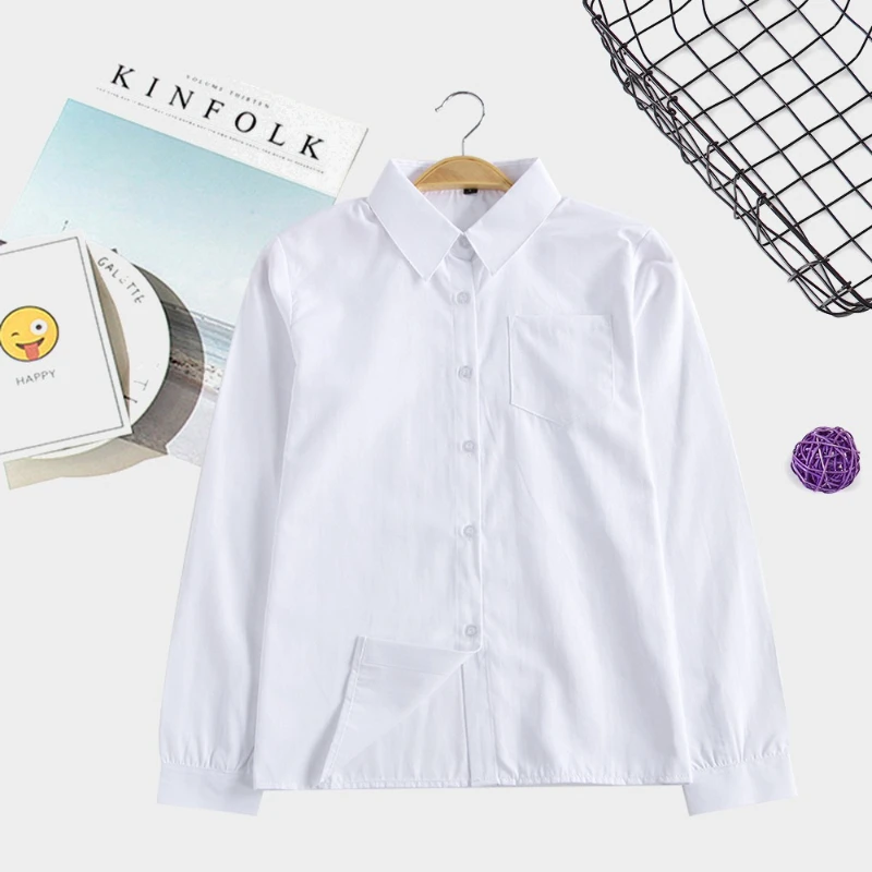 Camicia bianca a maniche lunghe uniforme giapponese JK alla moda e confortevole. Colletto a punta a maniche lunghe uniforme scolastica giapponese