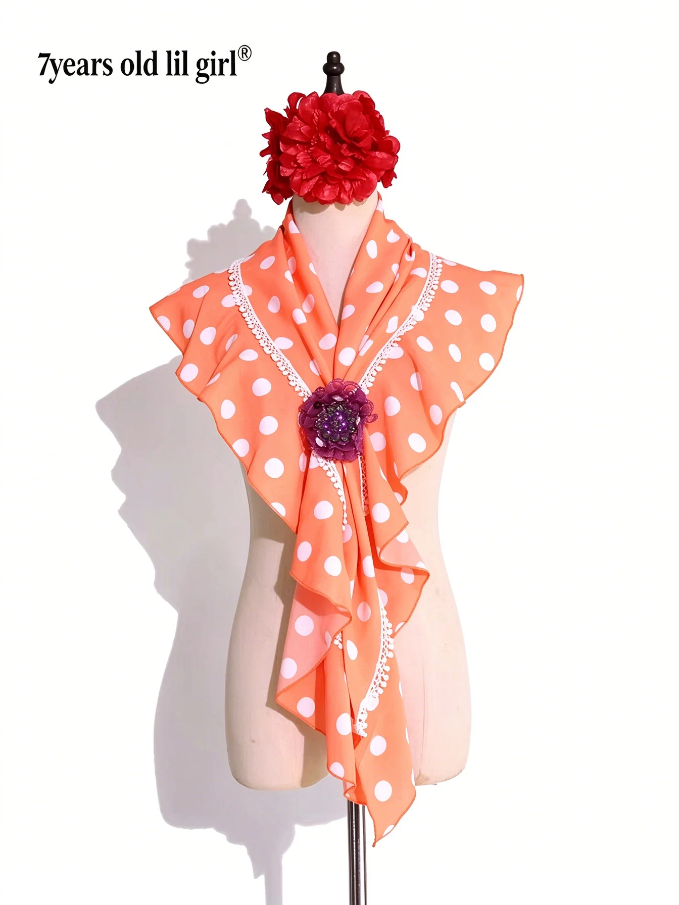 Vestido de bailelilgirl de 7 años, Boutique Flamenco, bufanda estampada de lunares BK409