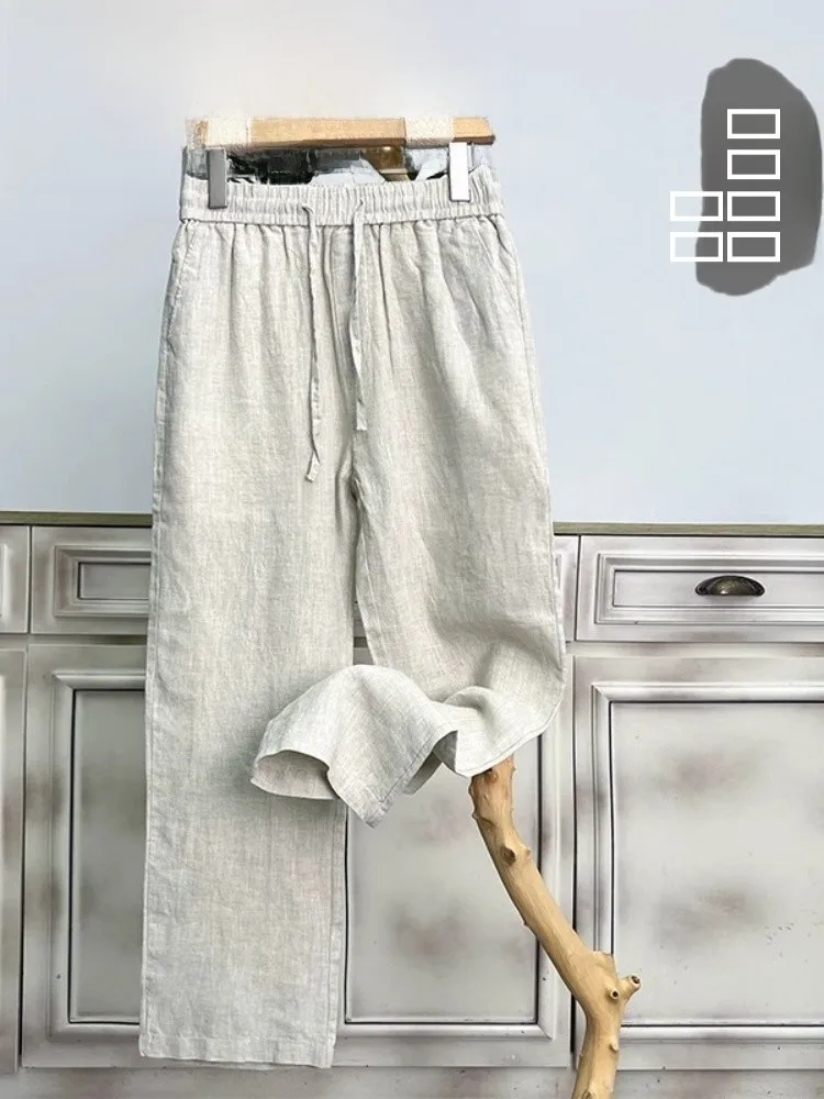 

Мужские летние брюки премиум-класса из тонкого хлопка и льна, свободного прямого кроя, повседневные, прочные, удобные, дышащие, легкие