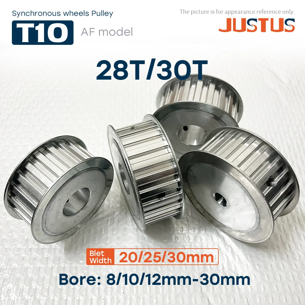 

Синхронное колесо T10 AF Shape 28T/30T, диаметр отверстия 8/10/12-30 мм, шаг зуба 10 мм, для зубчатого ремня шириной 20/25/30 мм