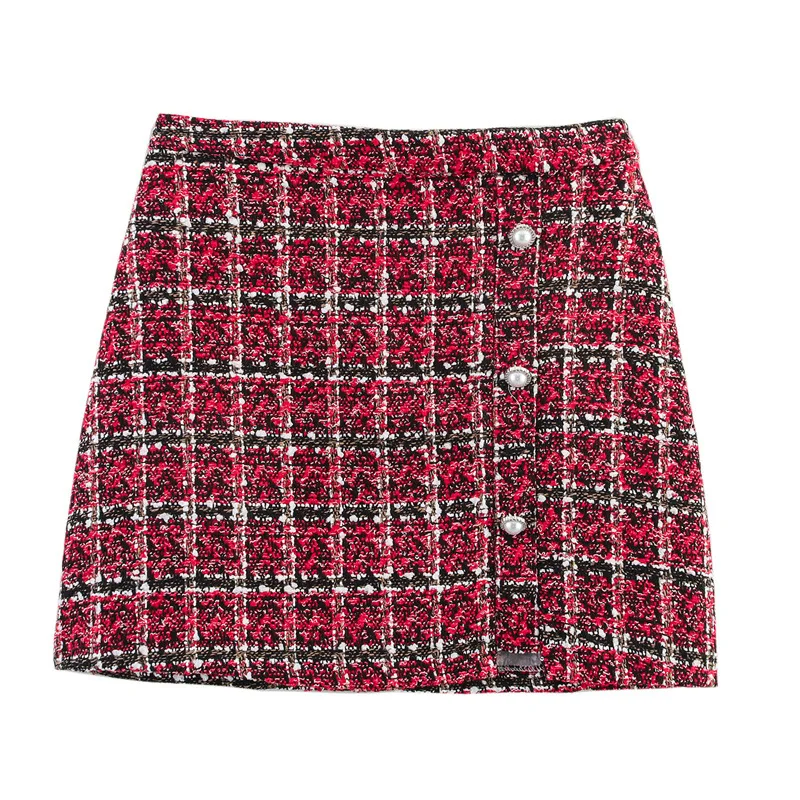 Summer New Fashion Temperament Buckle Woolen Pearl Buckle Slim Skirt Women