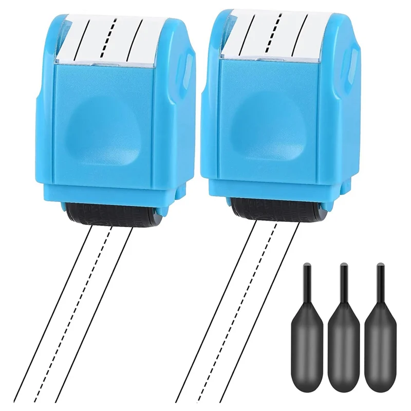 Upgraded 2PCS Dashed Handwriting Lines Roller Stamp Self-Inking Practice Line Roller Stamp With 3 Refills,Blue