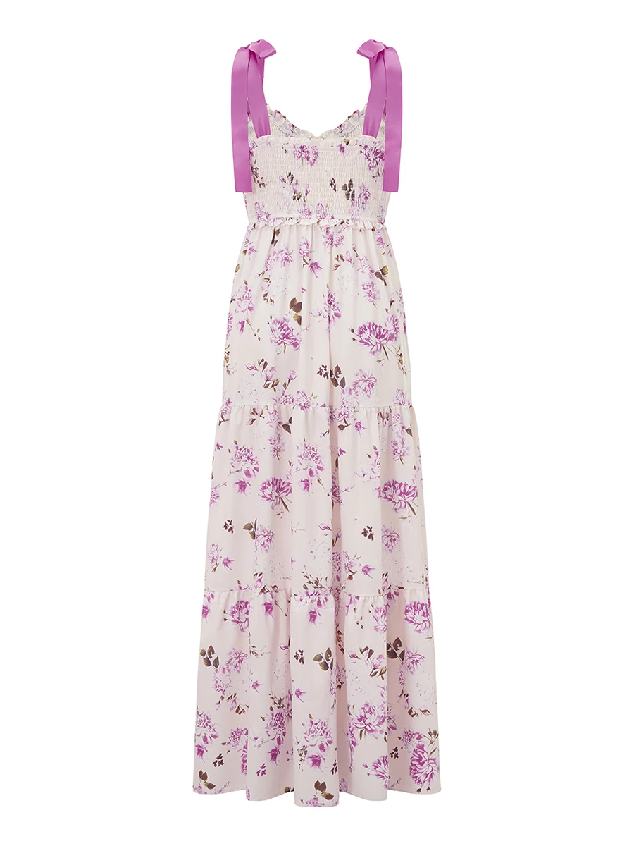 Robe longue d'été pour femmes, sans manches, dos nu, à nouer, imprimé floral, balançoire