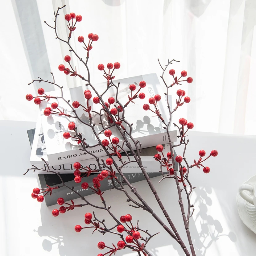 

Artificial Plants Holly Little Red Fruit Christmas Party Home Room Vases Table Garden Bonsai Festival Wedding Decor DIY Gift Box