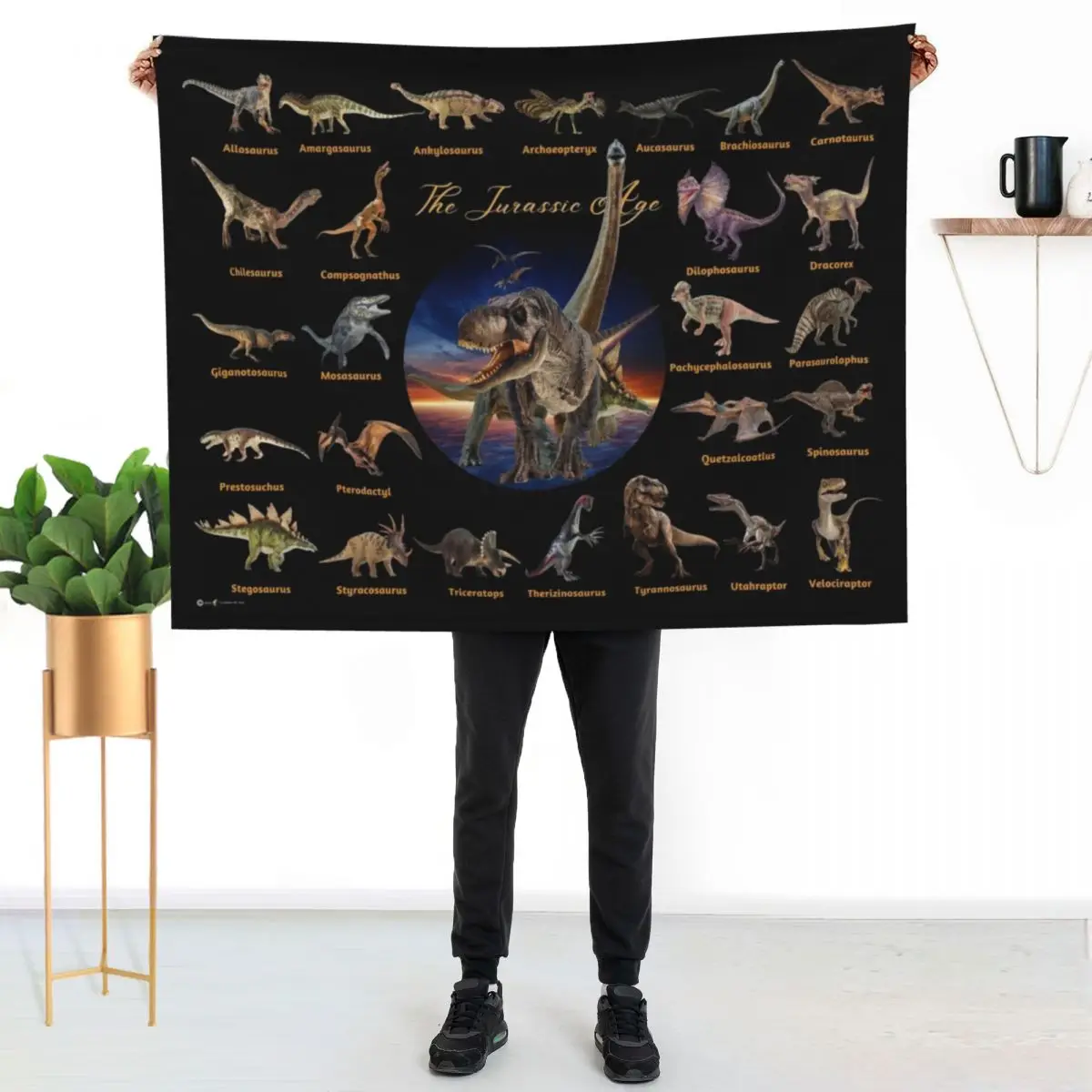 Dinosaurs: The Jurassic Age (Black Background) Throw Blanket Cute valentine gift ideas Luxury Throw Sofa Throw Soft Blankets