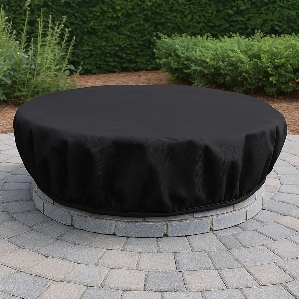 Copertura per braciere Oxford 600D Copertura per braciere impermeabile resistente agli agenti atmosferici Forma rotonda Copertura per camino esterno nera Uso esterno