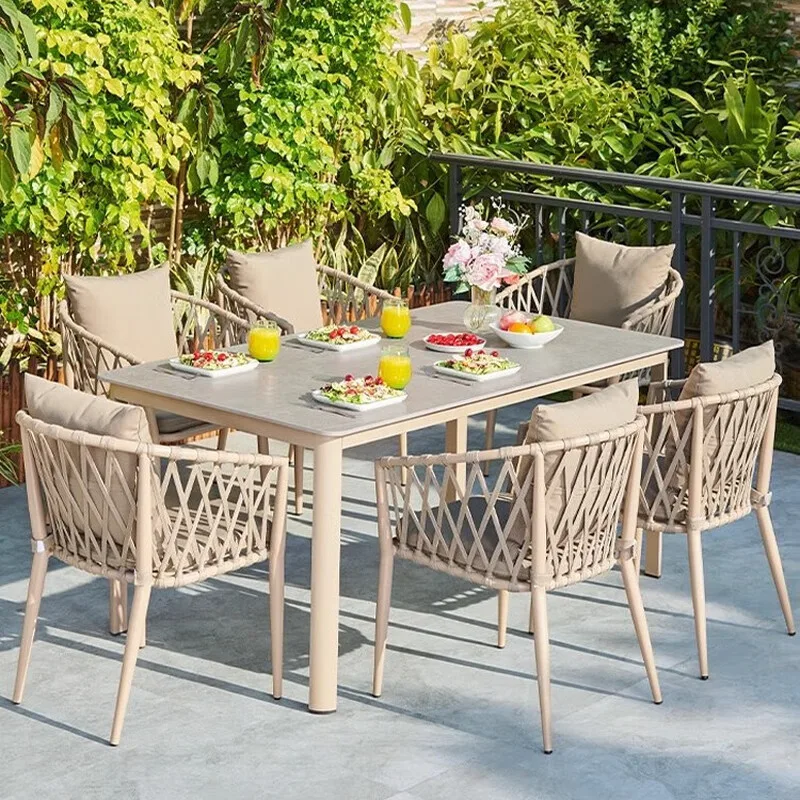 Durable Modern Outdoor Aluminum Alloy Table And Rattan Chair Combination For Courtyard Balcony Or Roof Leisure Garden Sets