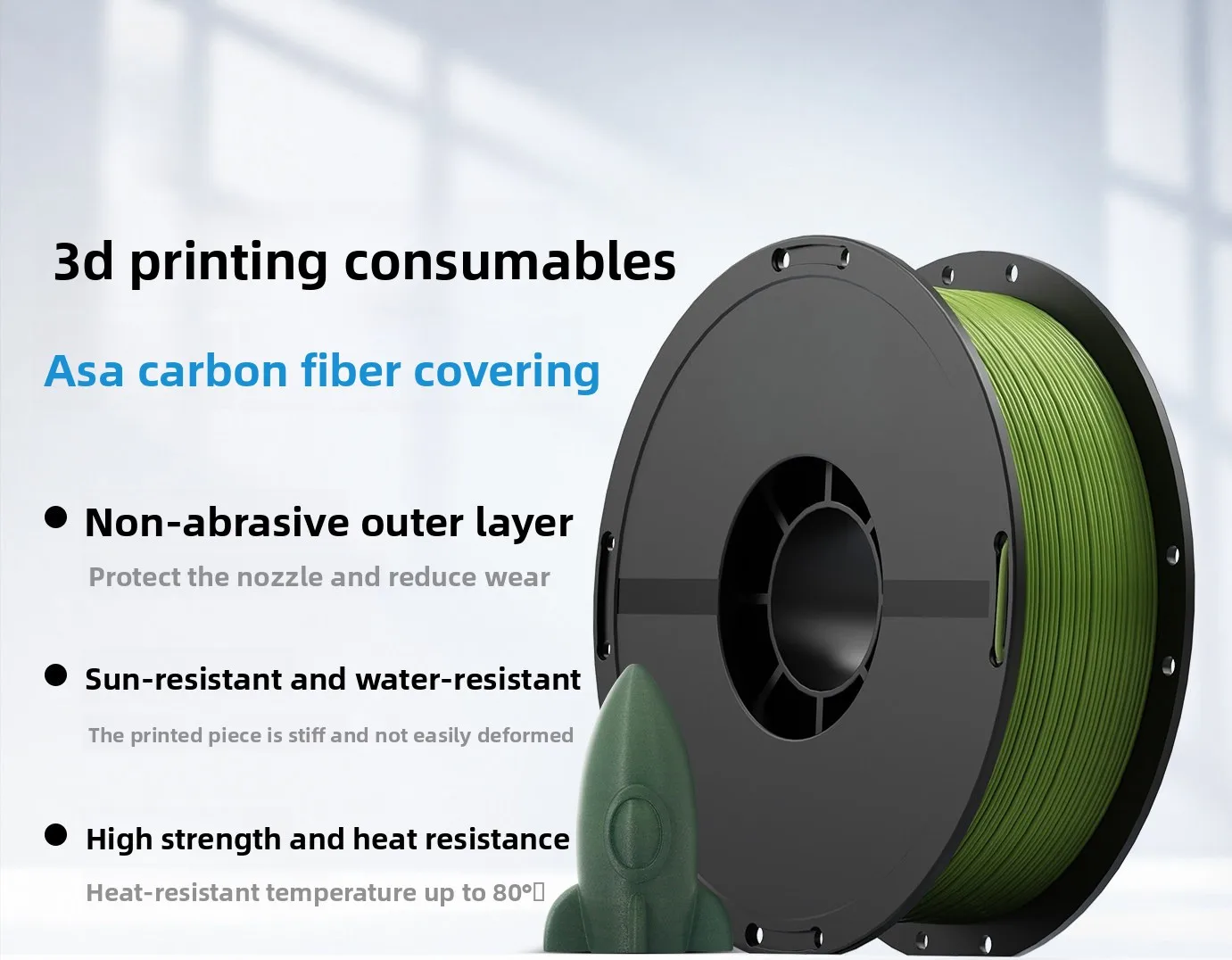 ASA Carbon Fiber Coated 3D Printer Filament, 15-25% Carbon Fiber Content, High Temp Resistant Wide Compatibility FDM Wire