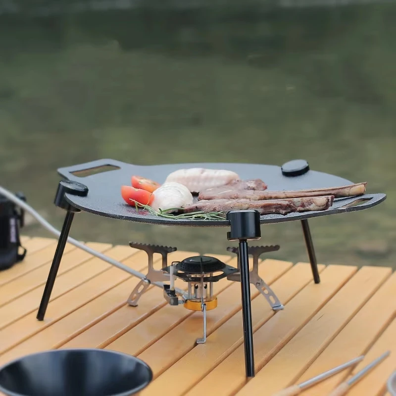 Outdoor Multifunctional Portable Barbecue Pan Hanger Aluminum Alloy Triangular Bracket Camping Adjustable BBQ Tray Support