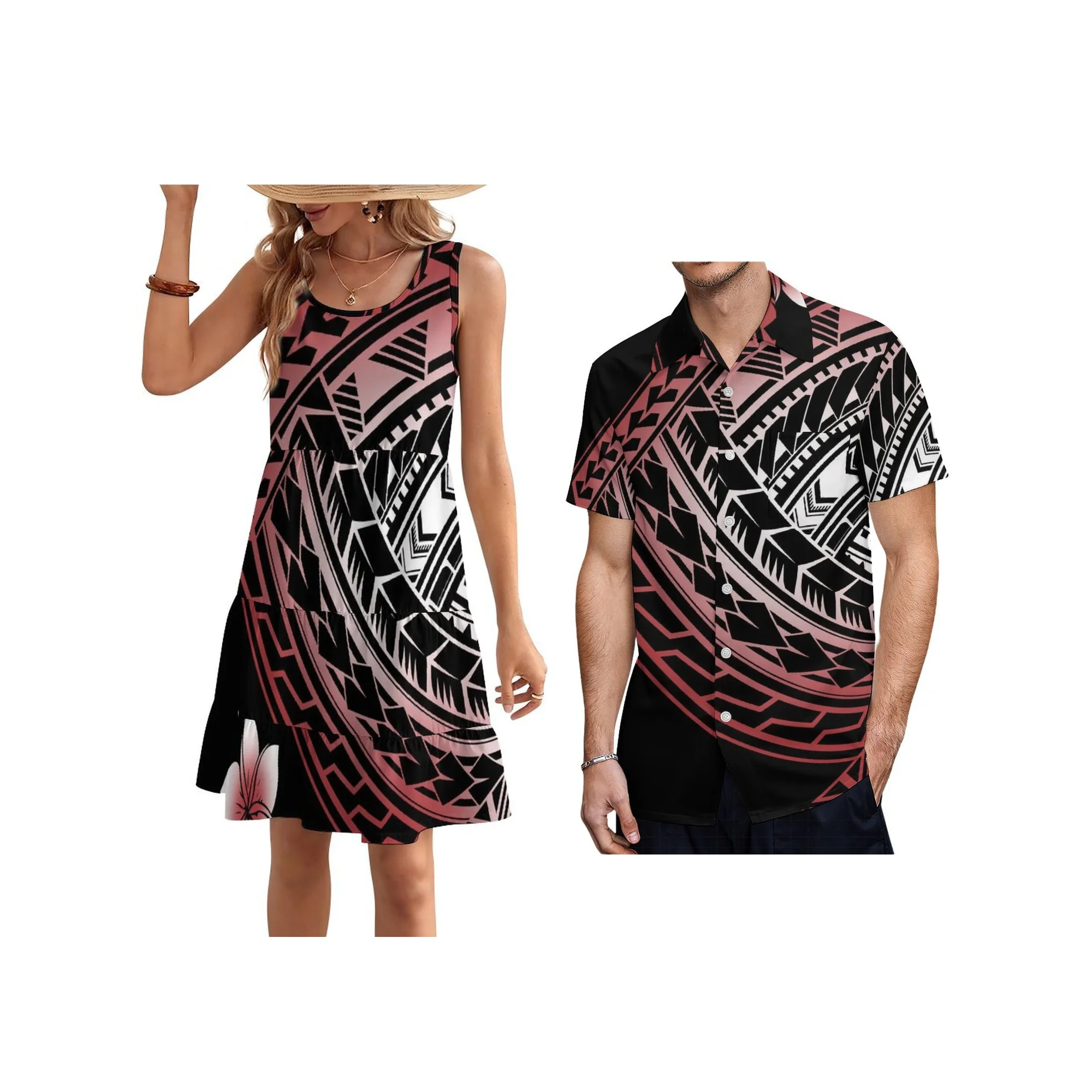 Vacation Casual Style Mini Dress High Quality Customized Polynesian Design Ladies Sleeveless Layered Ruffle Dress  Samoa Clothin