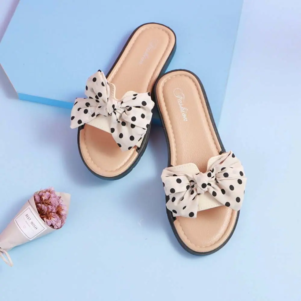 

Soft Anti Slip Bowknot Slippers Beachwear Homewear Sweet Flats Women PVC Outerwear Shoes Platform Flip Flops Office