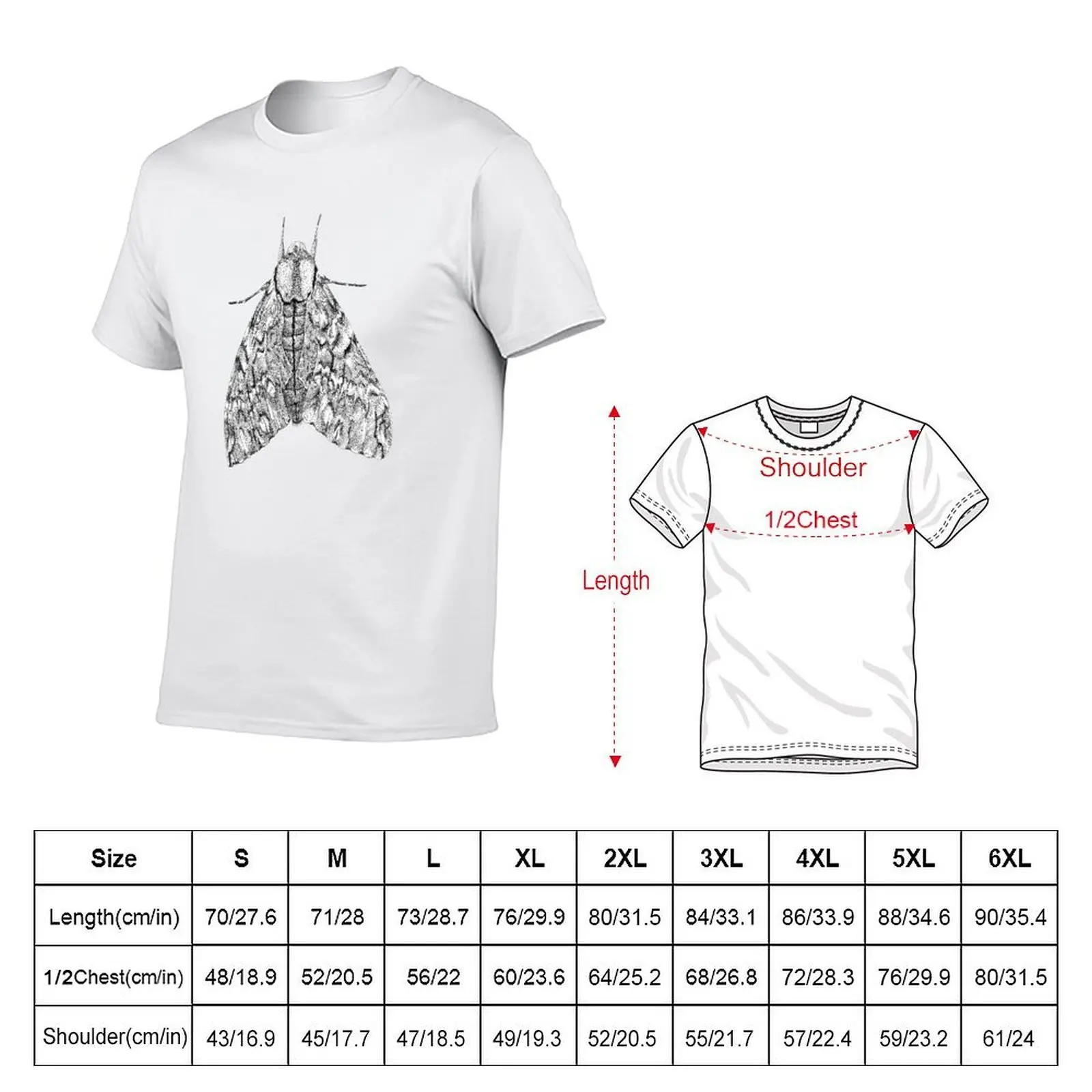 Black and white moth butterfly drawing - Privet Hawk Moth (Psilogramma menephron) T-Shirt