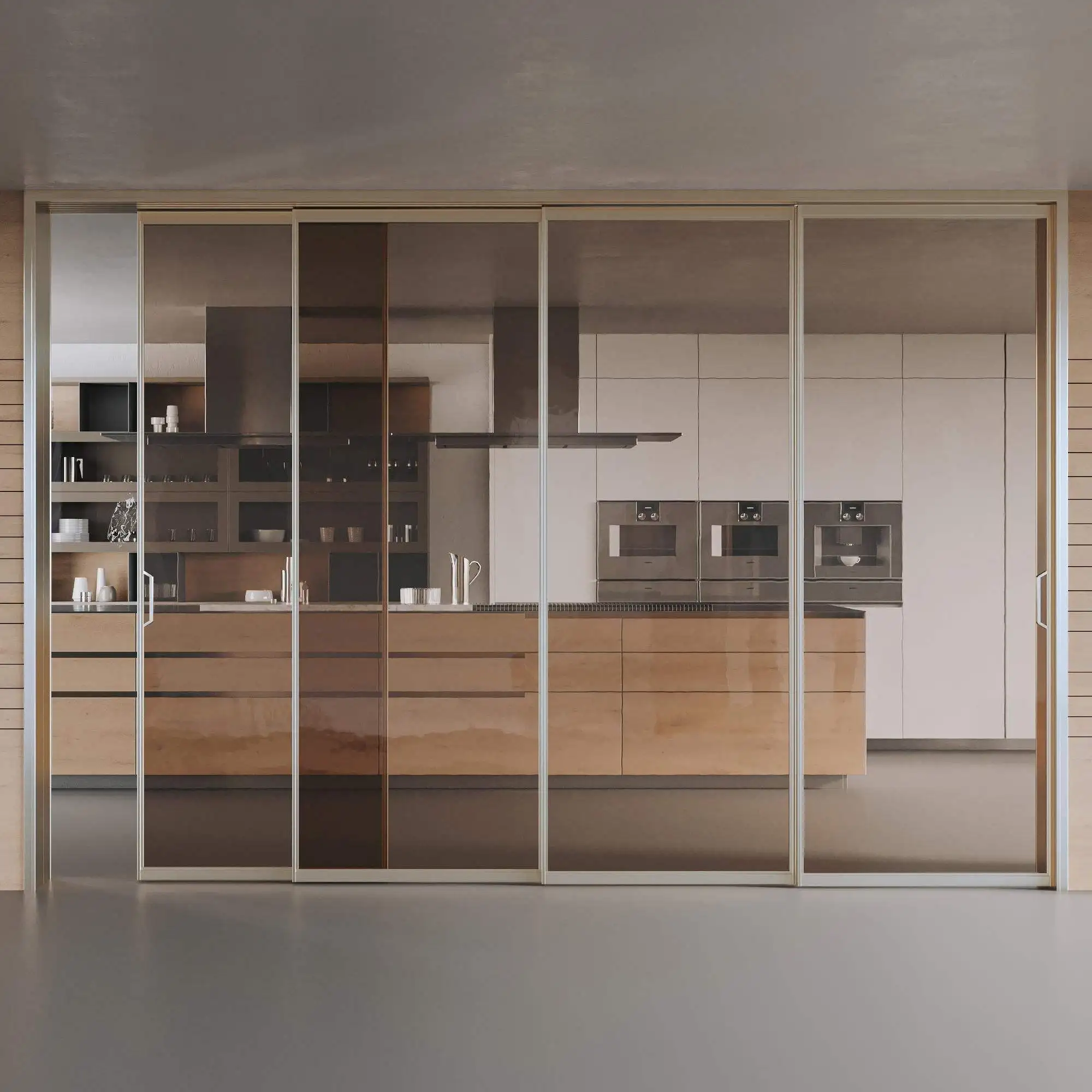 High End Villa Hidden Track Sliding Door Kitchen Smoke Proof Aluminum Glass Sliding Doors Manual Multi Panel Glass Sliding Doors