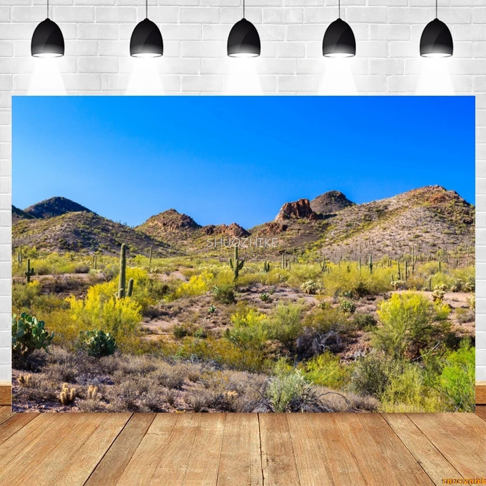 West Desert Scenery Photography Backdrop Sand Cactus Dunes Cowboy Birthday Party Decor Holiday Travel Portrait Photo Background