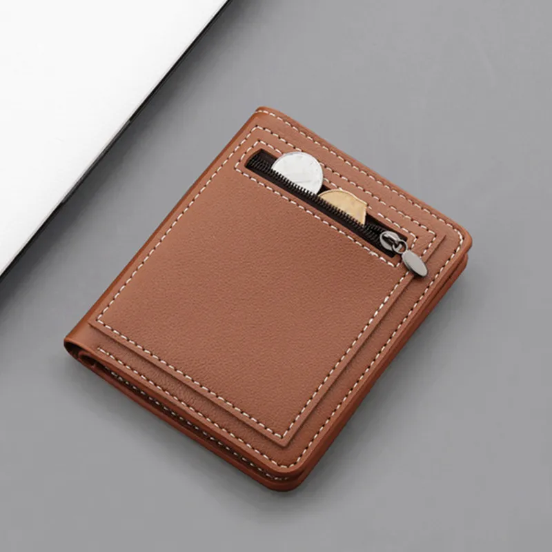 Vertical PU Leather Men Short Wallets Male Zipper Money Bag Coin Purses Business Credit ID Card Case Holder Clip  for RMB