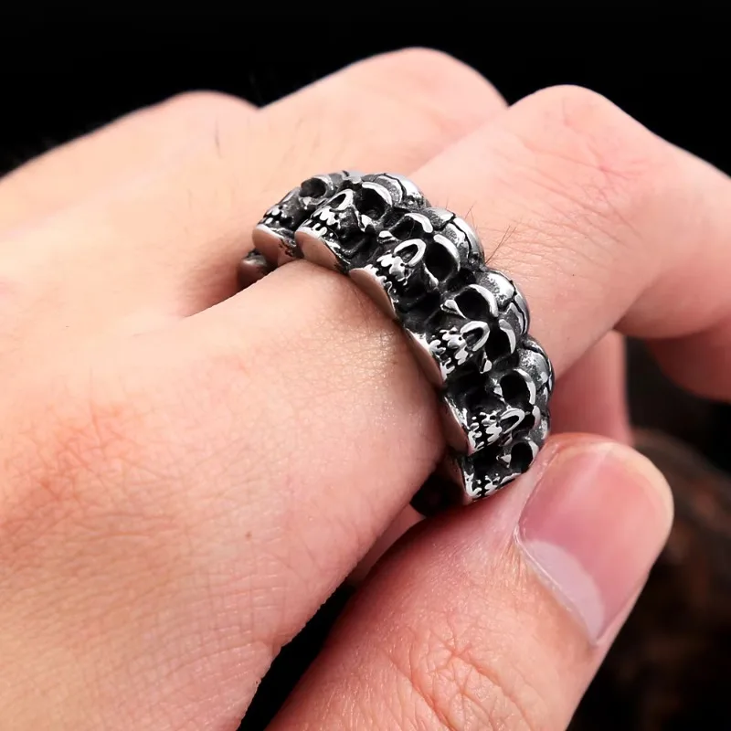 Jianjie Men's Hoop Skull Rings Ancient Silver Color Retro Ring Punk Rock Unique Personality Accessories Jewelry Trend - Image 2