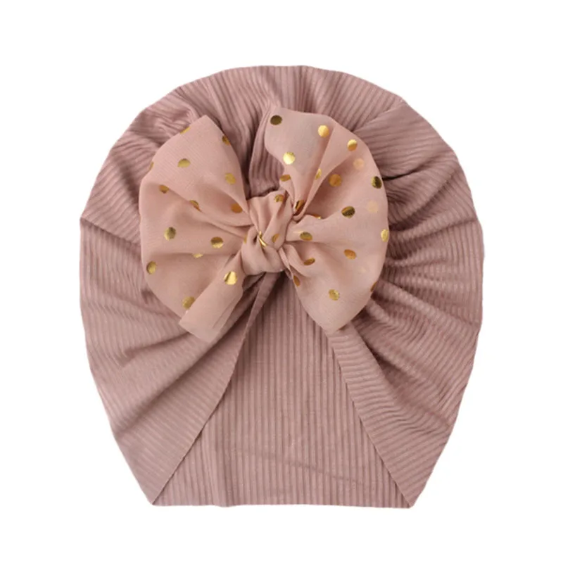 Lovely Shiny Dot Bowknot Baby Hat Cute Solid Color Baby Girls Turban Hat Soft Newborn Infant Cap Beanie Headwrap