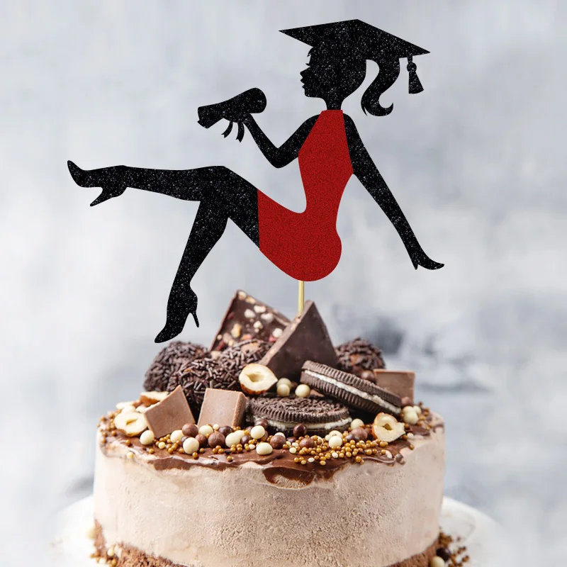 1Pc High Heel Girl Graduation Cake Topper with Glitter Grad Cap Diploma 2024 Graduation Cake for Graduation Theme Party Supplies